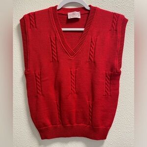 Pendleton Vintage Wool Knit Sweater Vest Virgin Wool VNeck Sleeveless Red Petite
